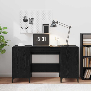 vidaXL Bureau met opslag Zwart Eiken 140 x 50 x 75 cm Bewerkt hout