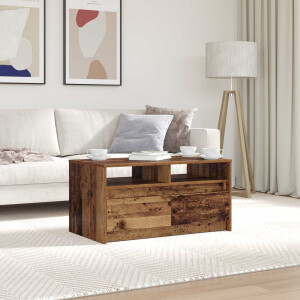 vidaXL Salontafel met lade Oudhout 90 x 50 x 45 cm Bewerkt hout