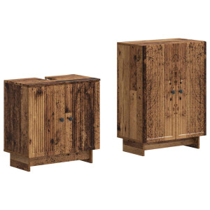 vidaXL 2-delige Badkamerkast Set EDE Oud hout Bewerkt hout