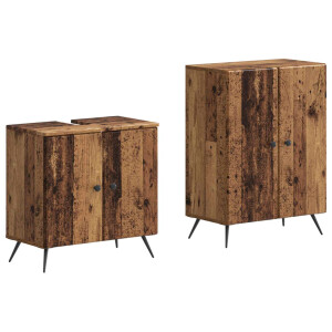 vidaXL 2-delige Badkamerkast Set BREDA Oud hout Bewerkt hout