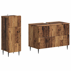 vidaXL 2-delige Badkamerkast Set ZWOLLE Oud hout Bewerkt hout