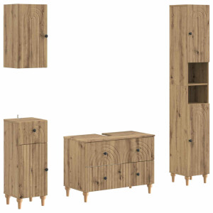 vidaXL 4-delige Badkamerkast Set ALKMAAR Artisanaal eiken Bewerkt hout