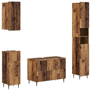 vidaXL 4-delige Badkamerkast Set ZWOLLE Oud hout Bewerkt hout