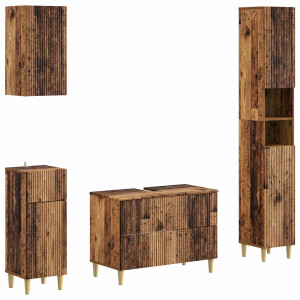 vidaXL 4-delige Badkamerkast Set ARNHEM Oud hout Bewerkt hout