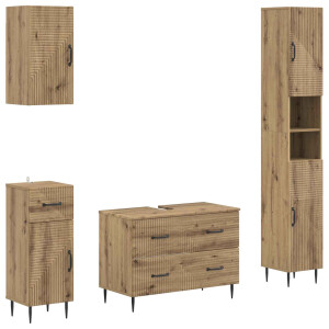 vidaXL 4-delige Badkamerkast Set HAARLEM Artisanaal eiken Bewerkt hout