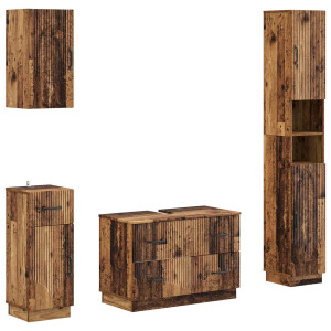vidaXL 4-delige Badkamerkast Set HOORN Oud hout Bewerkt hout