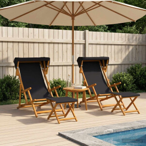 vidaXL Ligstoel 4 pcs 3 Positie massief eucalyptushout Zwart