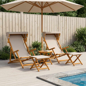 vidaXL Ligstoel 4 pcs 3 Positie massief eucalyptushout Beige