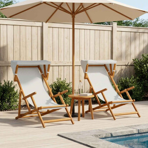 vidaXL Ligstoel 2 pcs 3 Positie massief eucalyptushout Crèmekleurig