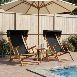 vidaXL Ligstoel 2 pcs 3 Positie massief eucalyptushout Zwart