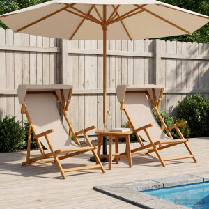 vidaXL Ligstoel 2 pcs 3 Positie massief eucalyptushout Beige