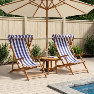 vidaXL Ligstoel 2 pcs 3 Positie massief eucalyptushout Blauw en Wit