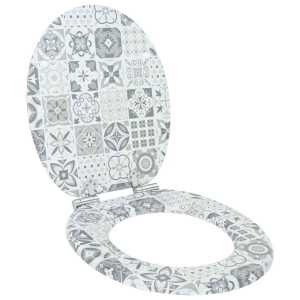 vidaXL Zachte sluit toiletbril Blauw en Wit Porselein 44 x 38 cm
