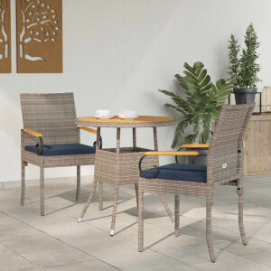 vidaXL Tuinstoelen 2 pcs Grijs en Marineblauw Poly rattan en acacia