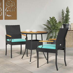 vidaXL Tuinstoelen 2 pcs Zwart en Turquoise Poly rattan en acacia