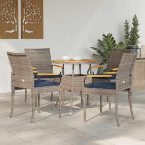vidaXL Tuinstoelen 4 pcs Grijs en Marineblauw Poly rattan en acacia