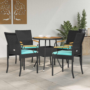 vidaXL Tuinstoelen 4 pcs Zwart en Turquoise Poly rattan en acacia