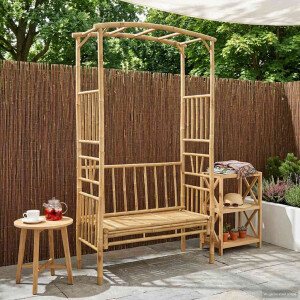 vidaXL Tuinboog met Bank Naturel 115 x 50 x 205 cm Bamboe