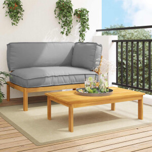vidaXL Bankstel met kussen Effen 2 pcs Grijs Massief Acaciahout
