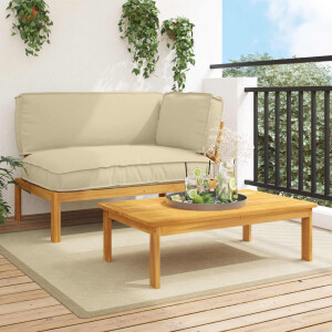 vidaXL Bankstel met kussen Effen 2 pcs Beige Massief Acaciahout