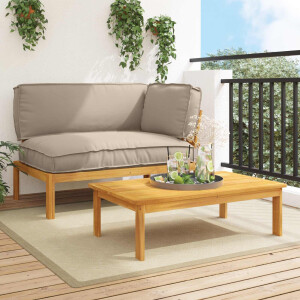 vidaXL Bankstel met kussen Effen 2 pcs Taupe Massief Acaciahout
