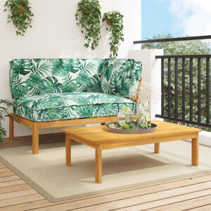 vidaXL Bankstel met kussen Blad 2 pcs Bladpatroon Massief Acaciahout