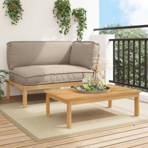 vidaXL Bankstel met kussen Effen 2 pcs Taupe Massief Acaciahout
