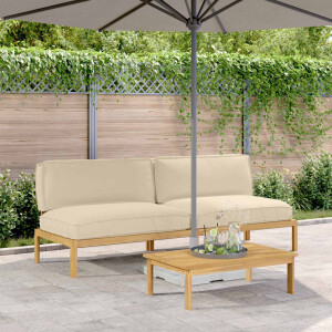 vidaXL Bankstel met kussen Beige 240 x 92 x 69 cm Massief Acaciahout