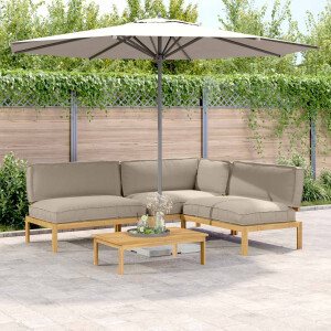 vidaXL Bankstel met kussen Effen 4 pcs Taupe Massief Acaciahout