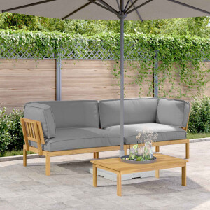 vidaXL Bankstel met kussen Effen 2 pcs Grijs Massief Acaciahout
