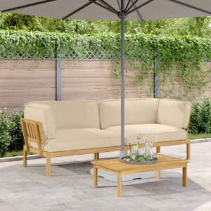 vidaXL Bankstel met kussen Effen 2 pcs Beige Massief Acaciahout