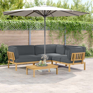vidaXL Bankstel met kussen Effen 4 pcs Antraciet Massief Acaciahout