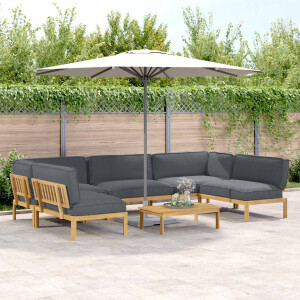 vidaXL Bankstel met kussen Effen 6 pcs Antraciet Massief Acaciahout