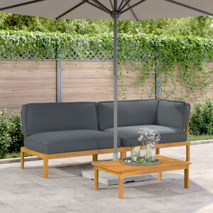 vidaXL Bankstel met kussen Effen 3 pcs Antraciet Massief Acaciahout