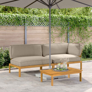vidaXL Bankstel met kussen Effen 3 pcs Taupe Massief Acaciahout