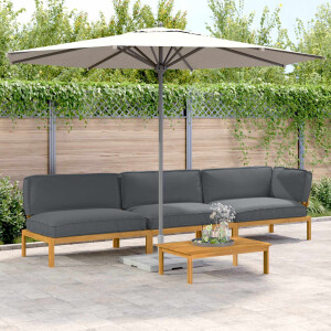 vidaXL Bankstel met kussen Effen 4 pcs Antraciet Massief Acaciahout