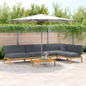 vidaXL Bankstel met kussen Effen 5 pcs Antraciet Massief Acaciahout