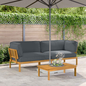 vidaXL Bankstel met kussen Effen 2 pcs Antraciet Massief Acaciahout