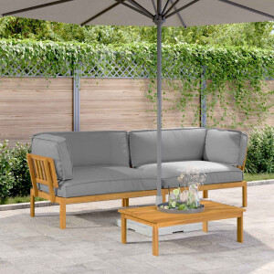 vidaXL Bankstel met kussen Effen 2 pcs Grijs Massief Acaciahout