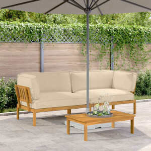 vidaXL Bankstel met kussen Effen 2 pcs Beige Massief Acaciahout