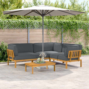 vidaXL Bankstel met kussen Effen 4 pcs Antraciet Massief Acaciahout