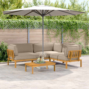vidaXL Bankstel met kussen Effen 4 pcs Taupe Massief Acaciahout