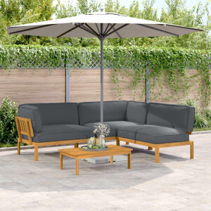 vidaXL Bankstel met kussen Effen 4 pcs Antraciet Massief Acaciahout