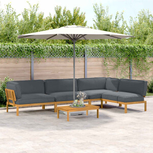 vidaXL Bankstel met kussen Effen 5 pcs Antraciet Massief Acaciahout
