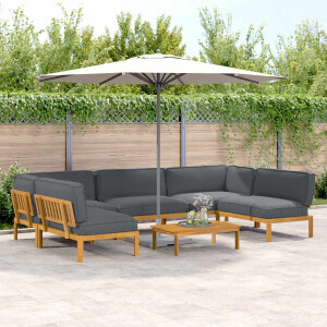 vidaXL Bankstel met kussen Effen 6 pcs Antraciet Massief Acaciahout