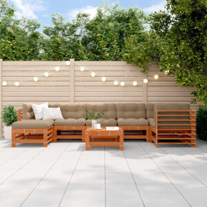 vidaXL Tuin loungeset 8 pcs Wasbruin Massief grenenhout