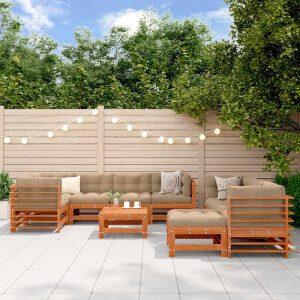 vidaXL Tuin loungeset 10 pcs Wasbruin Massief grenenhout