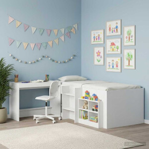 vidaXL Bed Bureau Wit Bewerkt hout 100 x 45 x 75 cm