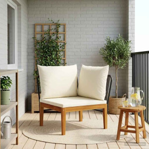 vidaXL Tuin Hoek Sofa met Kussens Massief acaciahout & touw Naturel
