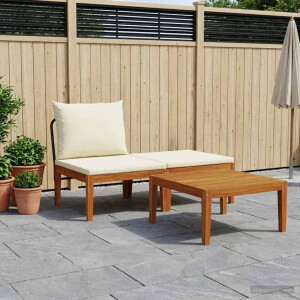 vidaXL 3 st Tuin Loungeset met Kussens Massief acaciahout & touw